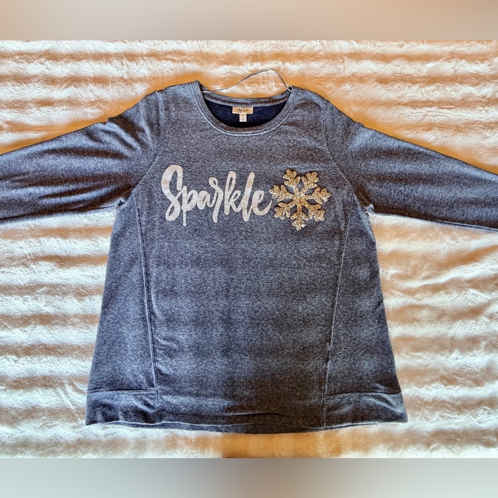 Style & Co. Sparkle Lightweight Sweatshirt - heather denim w/ silver bling!